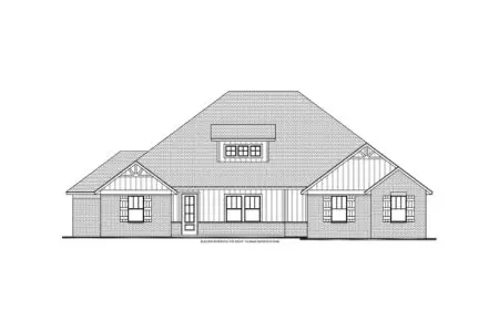 Black and white architectural drawing of a custom-built home in Oklahoma, featuring a single-story design with a gable roof, front porch, multiple windows, and a central doorway.