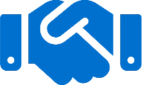 Here's an alt tag for the image: `Blue handshake logo, partnership symbol`