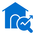 Here's an alt tag for the image: Blue house with rising graph icon.